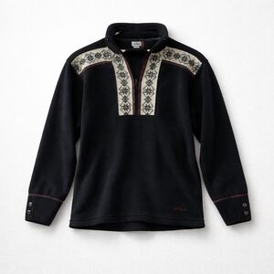 L.L. Bean Black Fleece with Red and Green Floral Accent